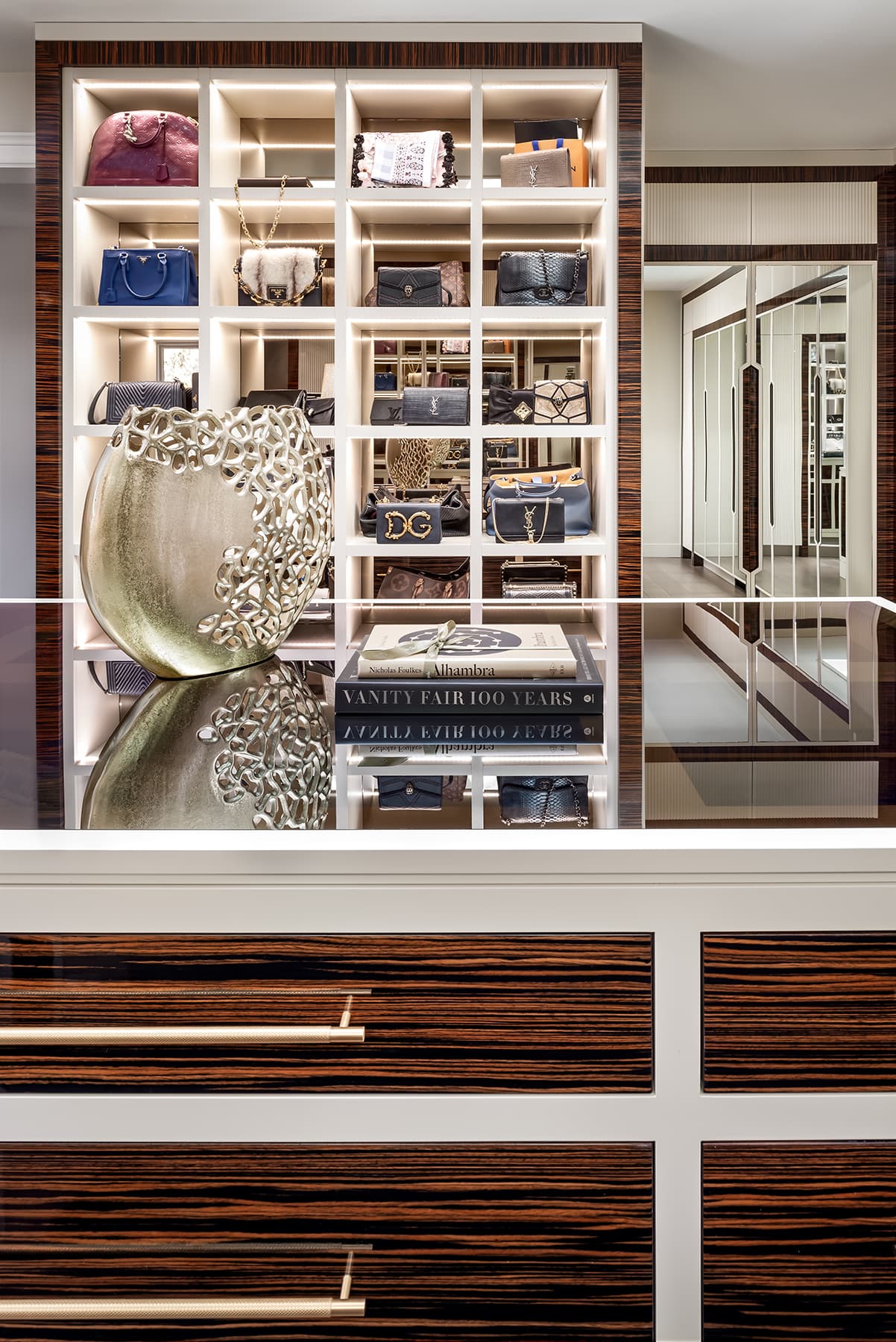 Dressing room detail with mirrored island.